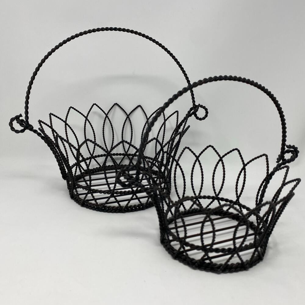 Set of 2 wire handle metal baskets vintage black